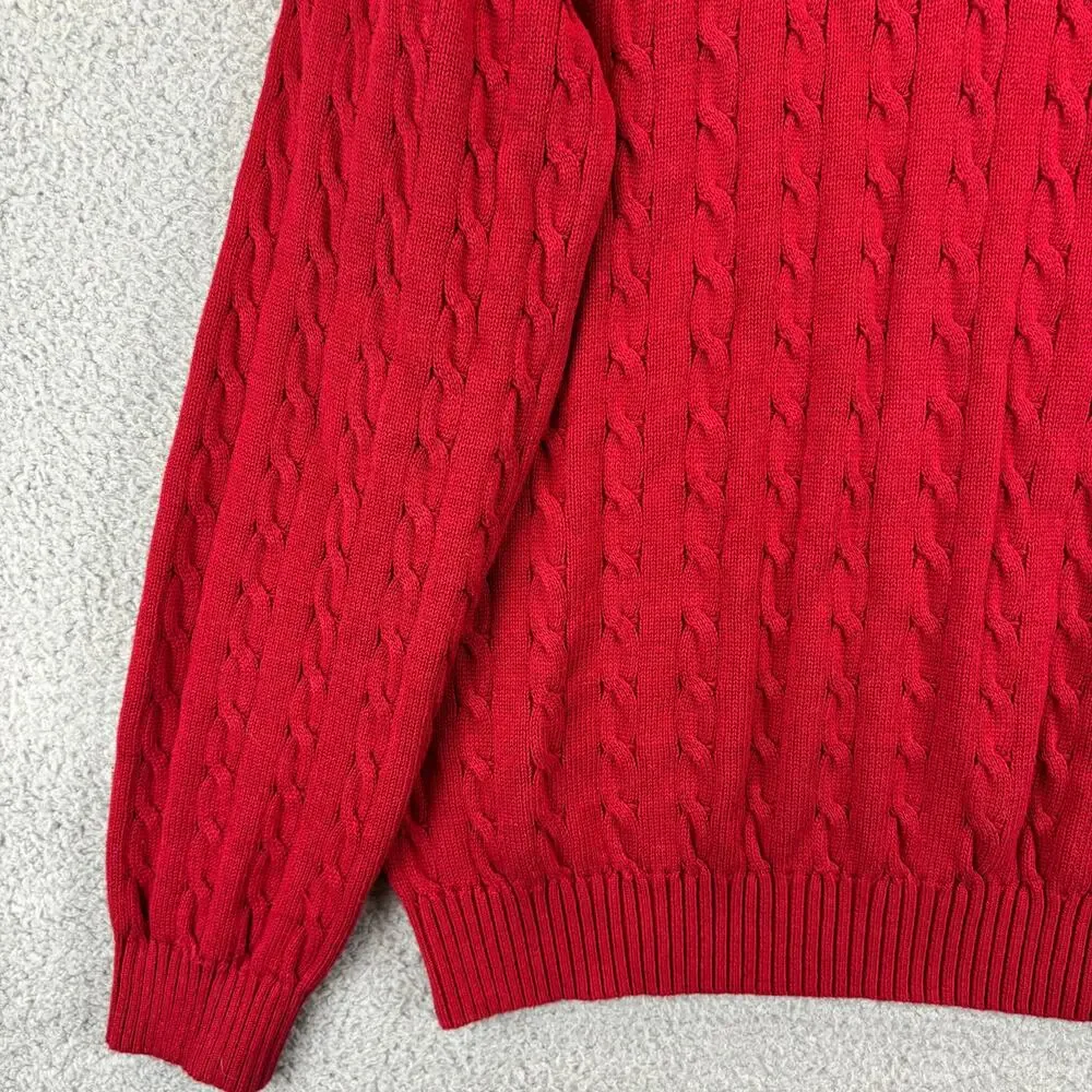 IZOD Cable Knit Sweater Mens XL Red Nautical Prep Grandpa Cotton Jumper 1/4 Zip